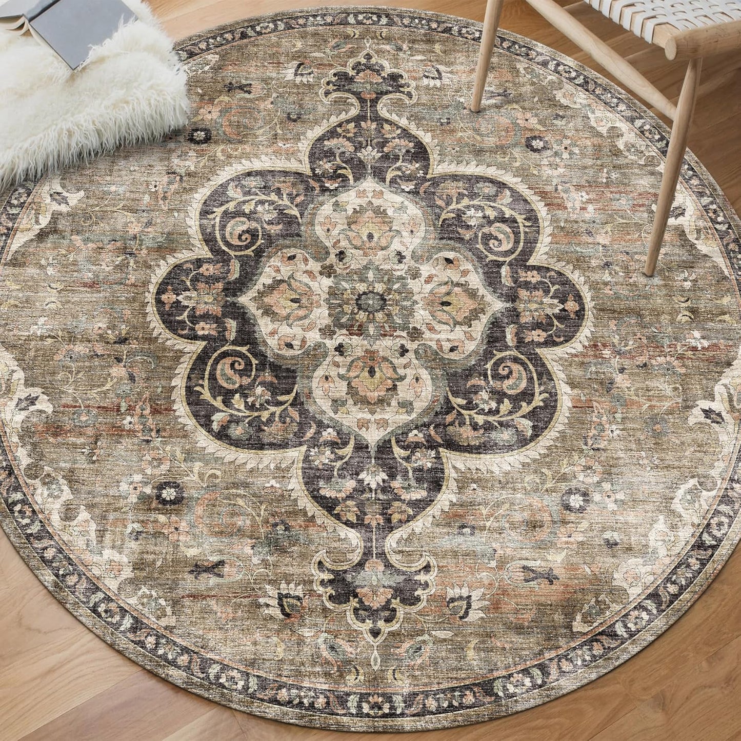 Machine Washable Area Rug - Living Room Bedroom Bathroom Kitchen Entryway Office - Padded Low Pile Stain Resistant Premium - Boho Vintage Traditional - Lyle - Blue 7'6" X 9'6"
