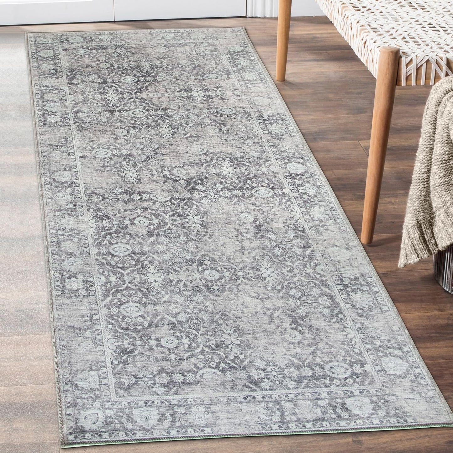 Machine Washable Area Rug - Living Room Bedroom Bathroom Kitchen Entryway Office - Padded Low Pile Stain Resistant Premium - Boho Vintage Traditional - Lyle - Blue 7'6" X 9'6"