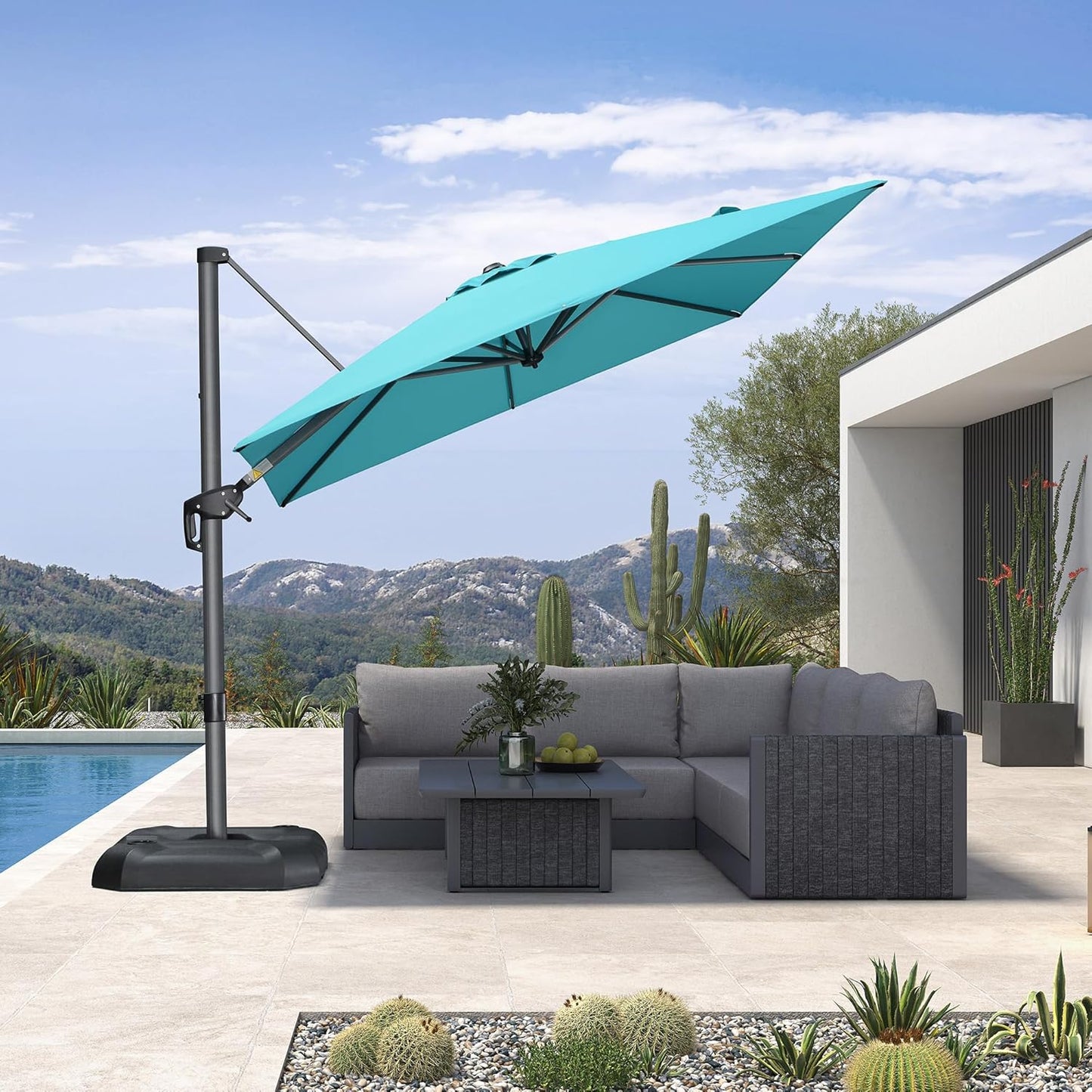 9' X 11.5' Patio Umbrella Outdoor Cantilever Rectangle Umbrella Aluminum Offset Umbrella with 360-Degree Rotation for Garden Deck Pool Patio, Grey