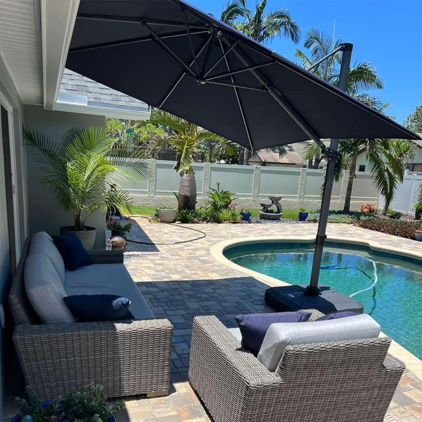 9' X 11.5' Patio Umbrella Outdoor Cantilever Rectangle Umbrella Aluminum Offset Umbrella with 360-Degree Rotation for Garden Deck Pool Patio, Grey