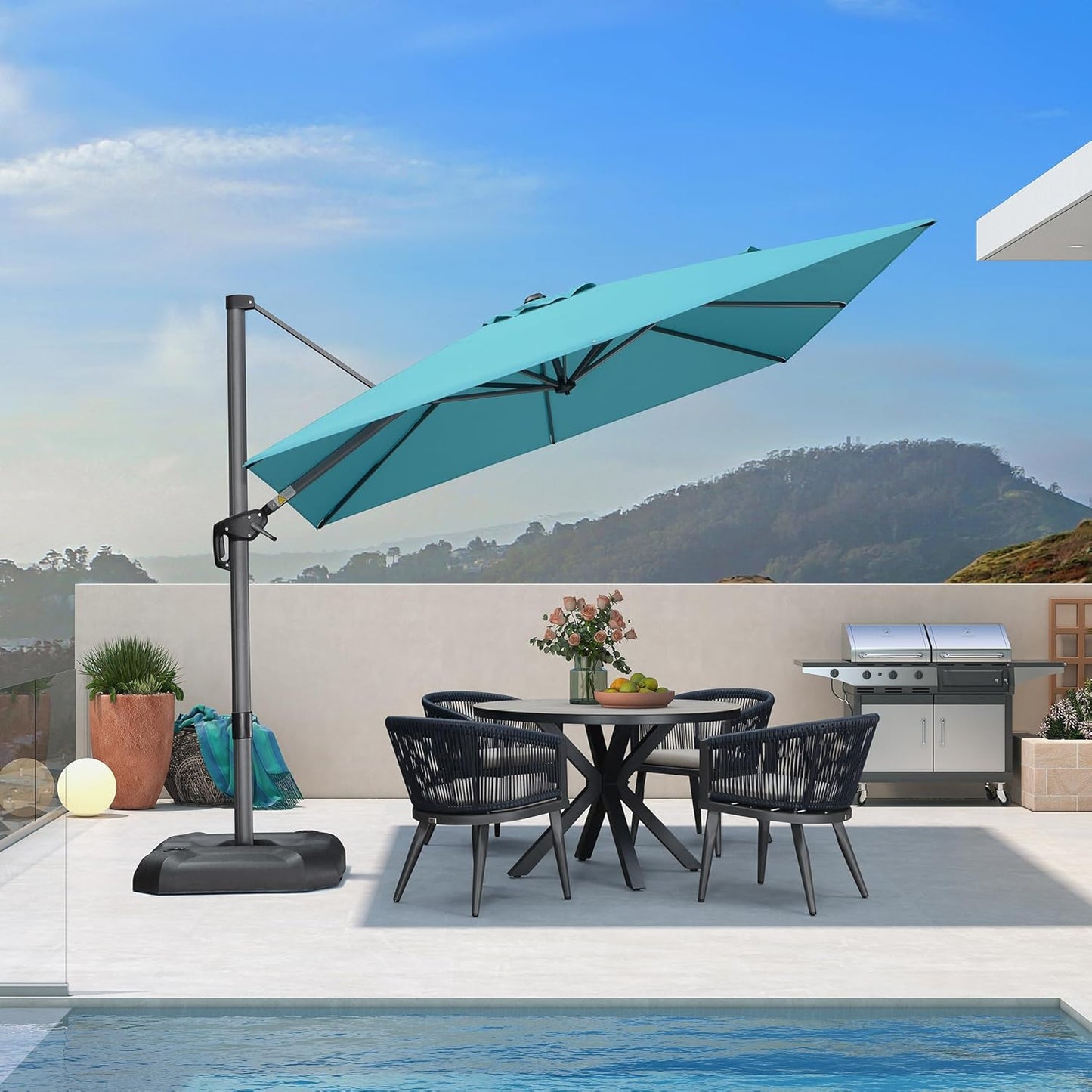 9' X 11.5' Patio Umbrella Outdoor Cantilever Rectangle Umbrella Aluminum Offset Umbrella with 360-Degree Rotation for Garden Deck Pool Patio, Grey