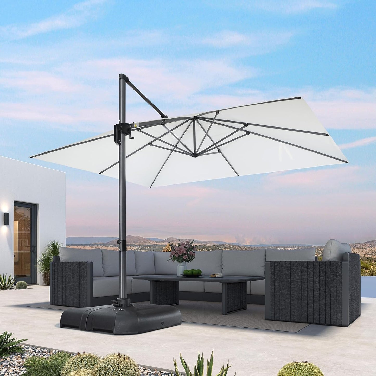 9' X 11.5' Patio Umbrella Outdoor Cantilever Rectangle Umbrella Aluminum Offset Umbrella with 360-Degree Rotation for Garden Deck Pool Patio, Grey
