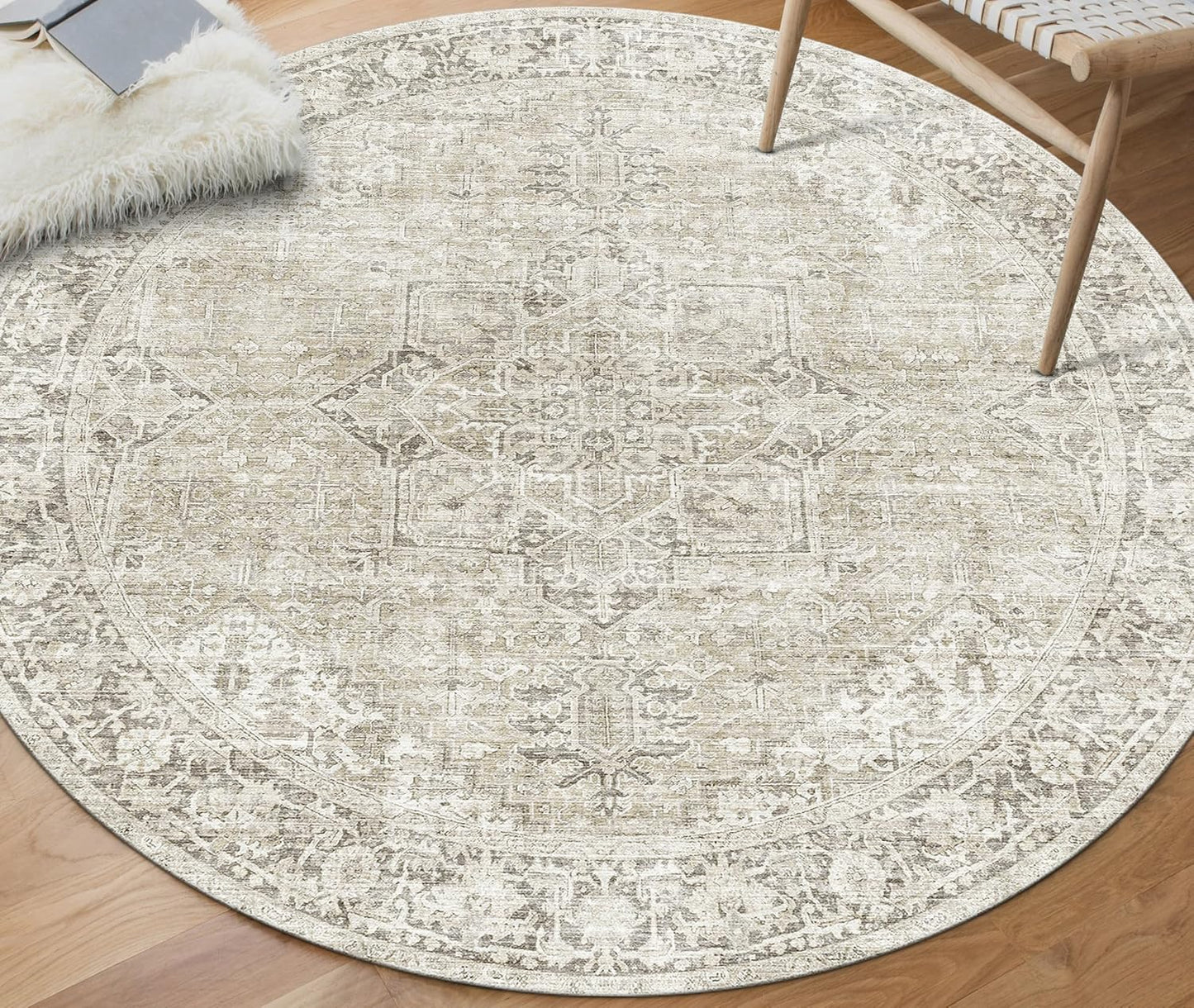 Machine Washable Area Rug - Living Room Bedroom Bathroom Kitchen Entryway Office - Padded Low Pile Stain Resistant Premium - Boho Vintage Traditional - Lyle - Blue 7'6" X 9'6"