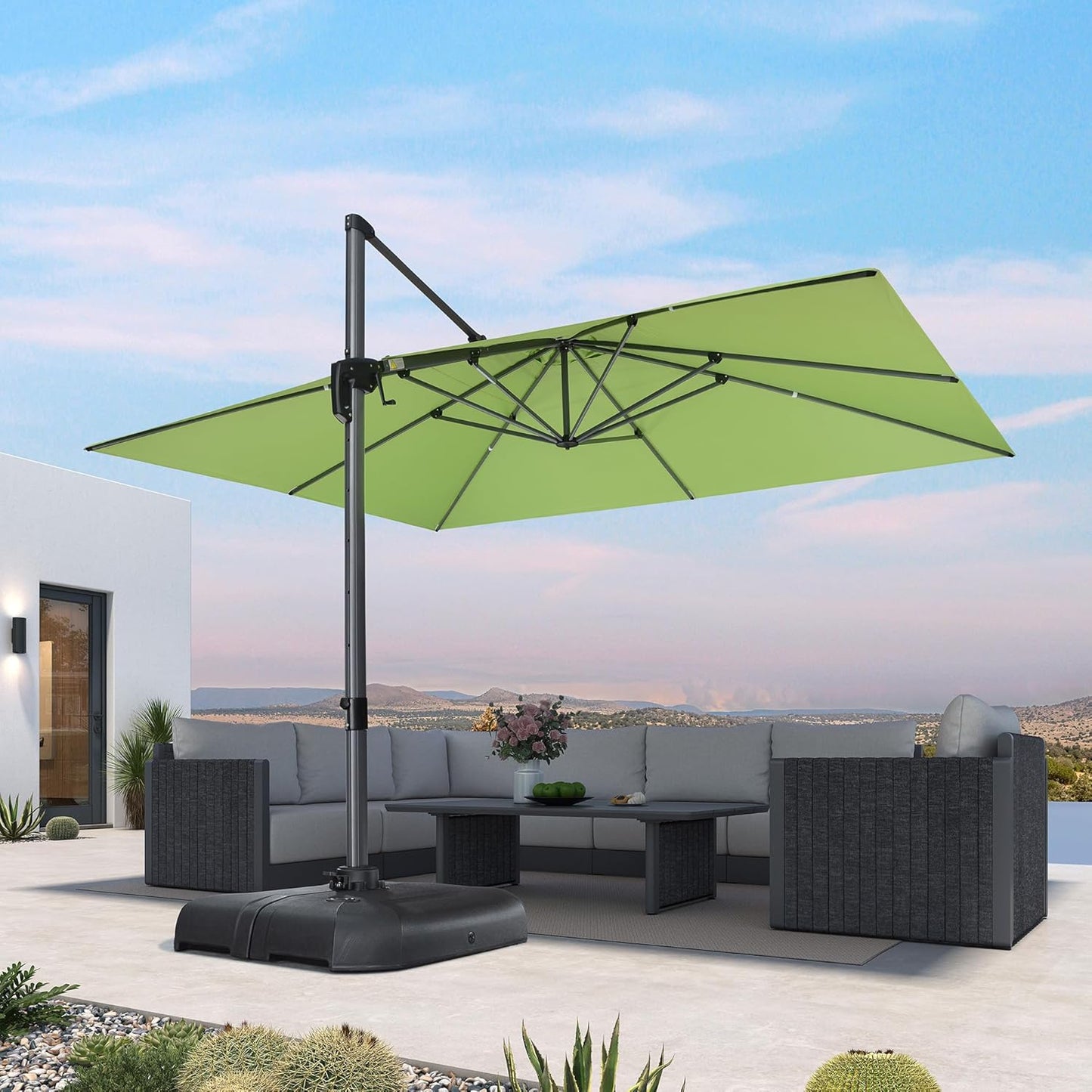 9' X 11.5' Patio Umbrella Outdoor Cantilever Rectangle Umbrella Aluminum Offset Umbrella with 360-Degree Rotation for Garden Deck Pool Patio, Grey