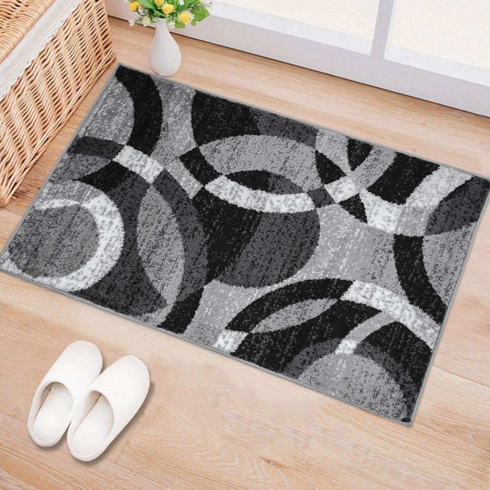 Contemporary Abstract Circles Perfect for High Traffic Areas of Your Living Room,Bedroom,Home Office,Kitchen Area Rug 6'6" X 9' Gray