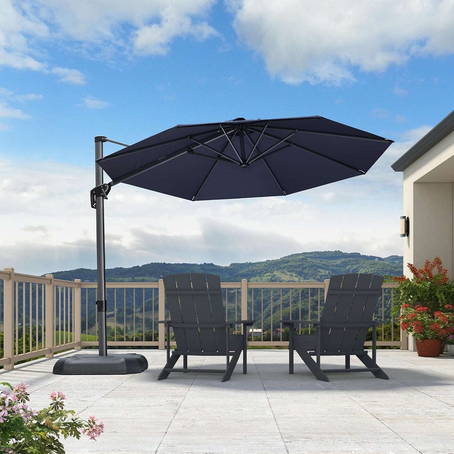 9' X 11.5' Patio Umbrella Outdoor Cantilever Rectangle Umbrella Aluminum Offset Umbrella with 360-Degree Rotation for Garden Deck Pool Patio, Grey