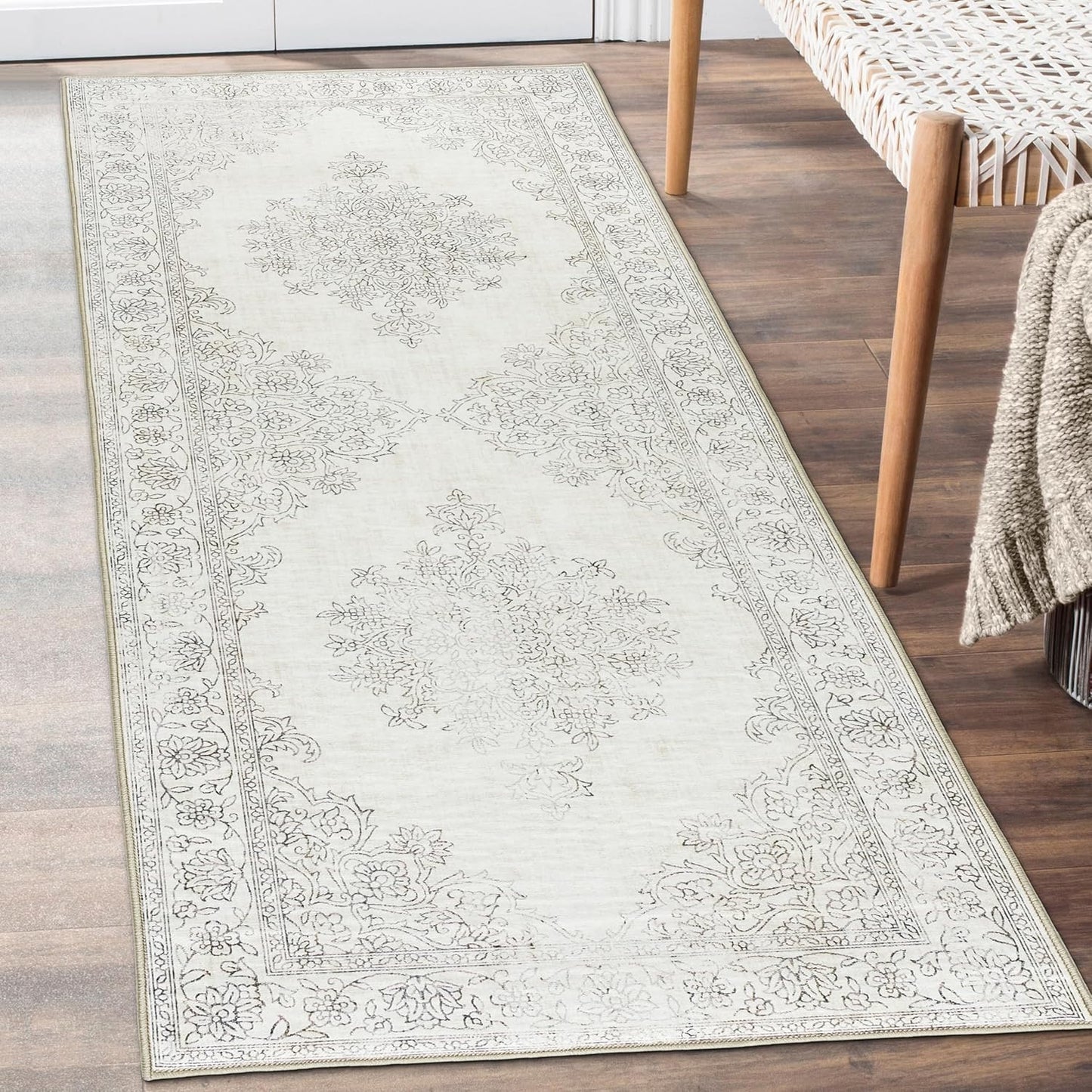 Machine Washable Area Rug - Living Room Bedroom Bathroom Kitchen Entryway Office - Padded Low Pile Stain Resistant Premium - Boho Vintage Traditional - Lyle - Blue 7'6" X 9'6"