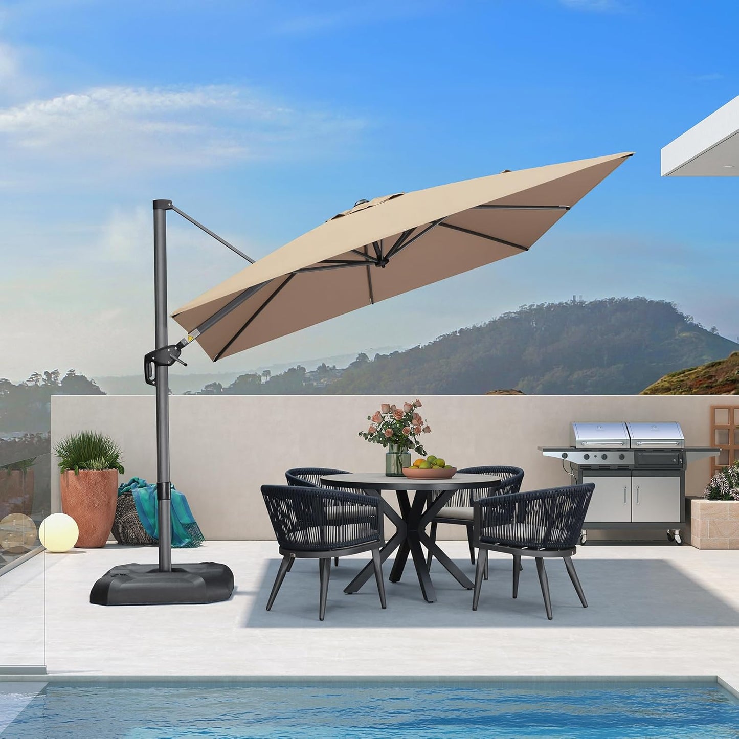 9' X 11.5' Patio Umbrella Outdoor Cantilever Rectangle Umbrella Aluminum Offset Umbrella with 360-Degree Rotation for Garden Deck Pool Patio, Grey