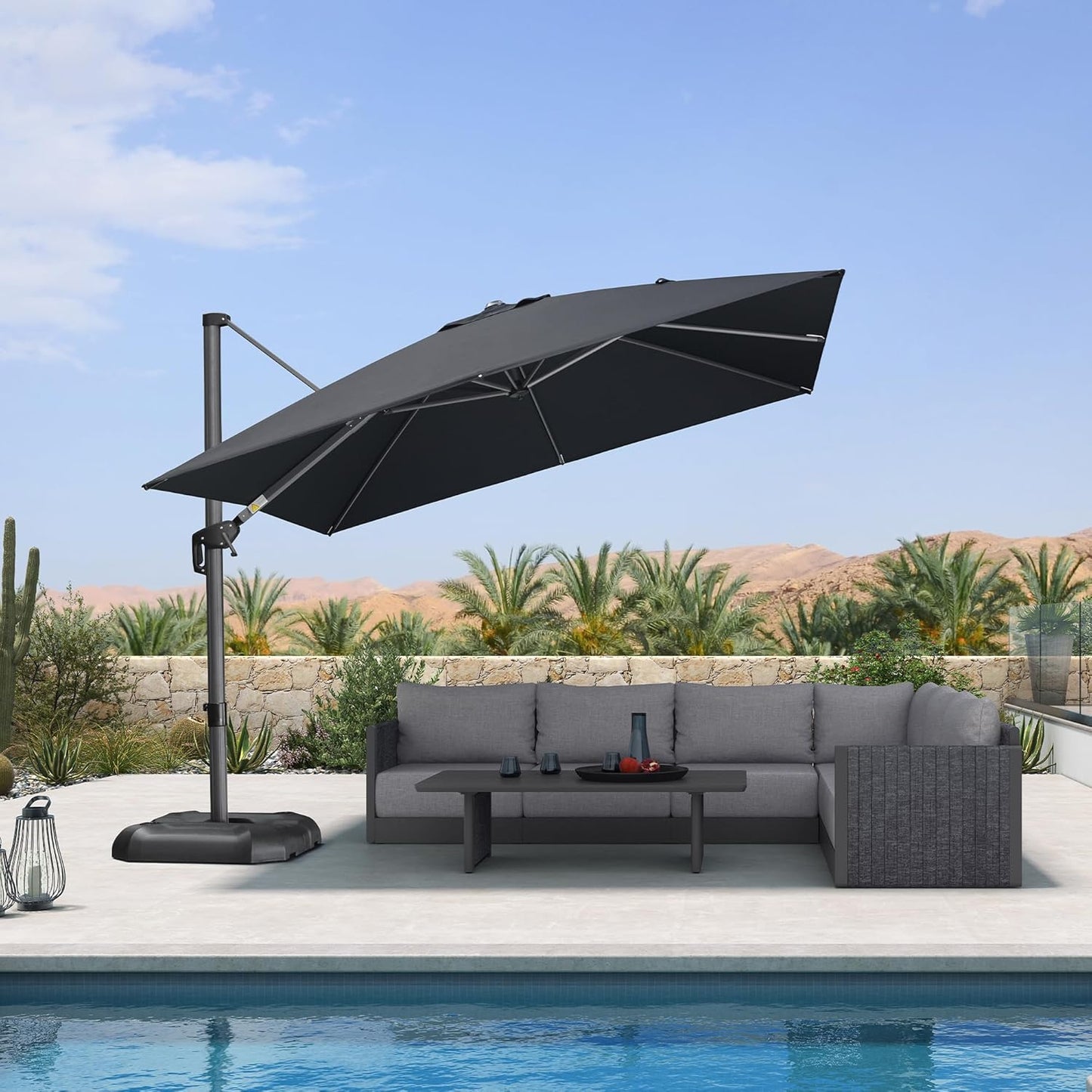 9' X 11.5' Patio Umbrella Outdoor Cantilever Rectangle Umbrella Aluminum Offset Umbrella with 360-Degree Rotation for Garden Deck Pool Patio, Grey
