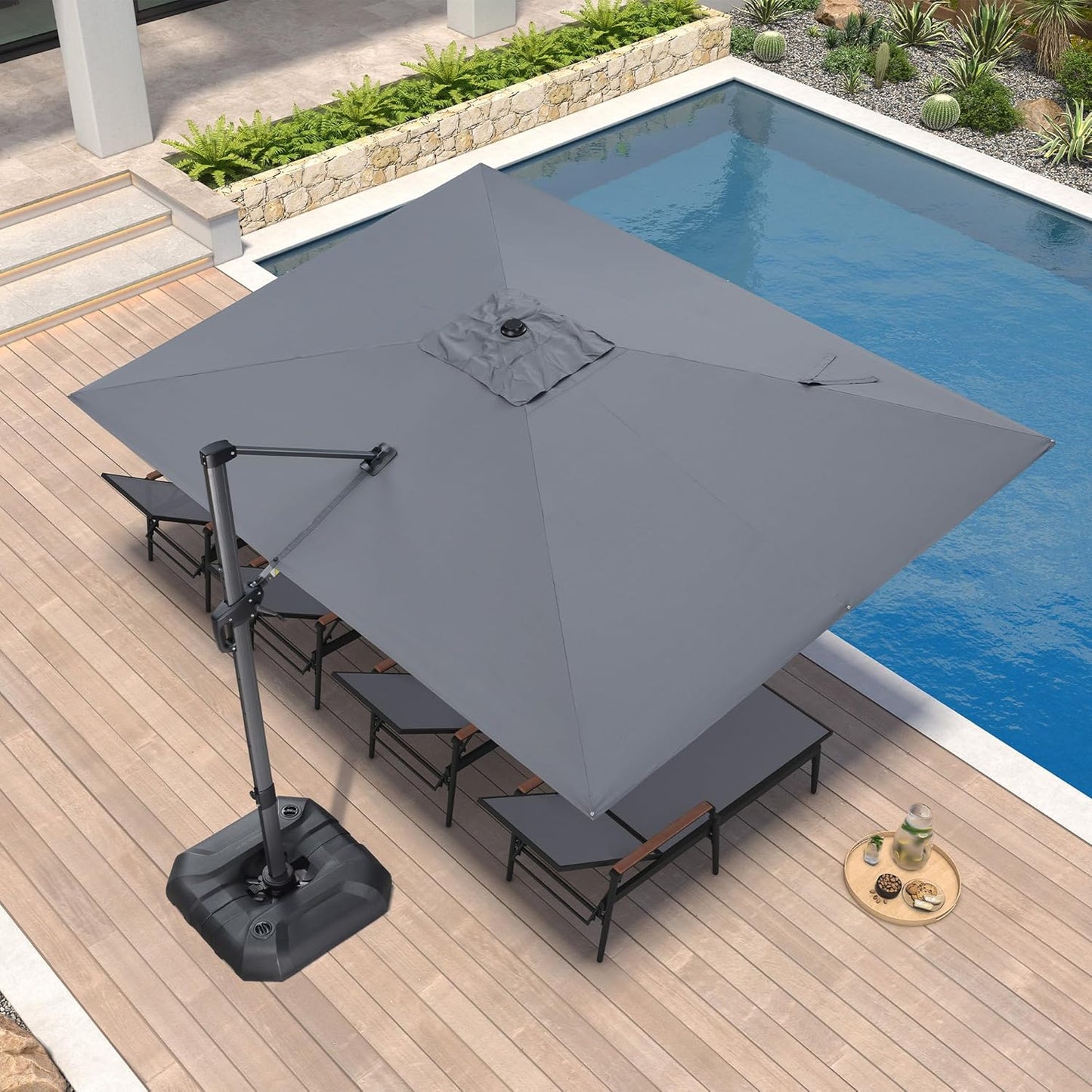 9' X 11.5' Patio Umbrella Outdoor Cantilever Rectangle Umbrella Aluminum Offset Umbrella with 360-Degree Rotation for Garden Deck Pool Patio, Grey