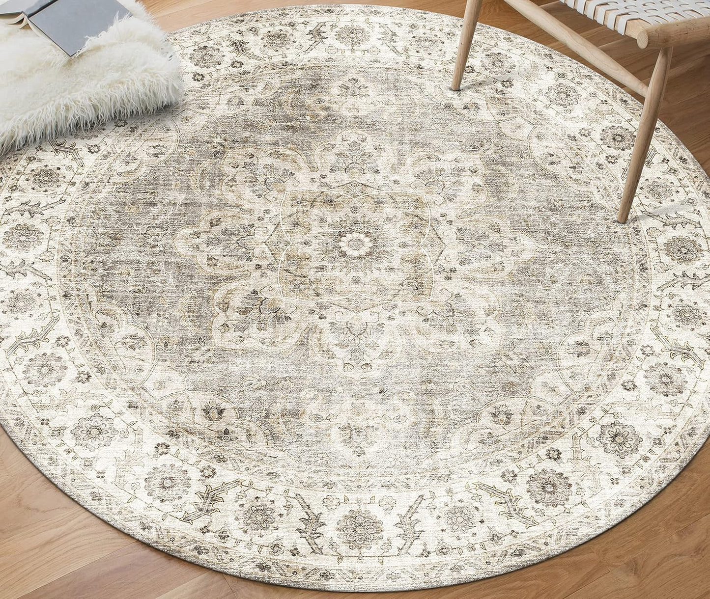 Machine Washable Area Rug - Living Room Bedroom Bathroom Kitchen Entryway Office - Padded Low Pile Stain Resistant Premium - Boho Vintage Traditional - Lyle - Blue 7'6" X 9'6"