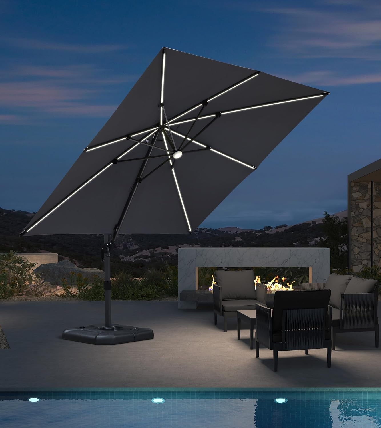 9' X 11.5' Patio Umbrella Outdoor Cantilever Rectangle Umbrella Aluminum Offset Umbrella with 360-Degree Rotation for Garden Deck Pool Patio, Grey