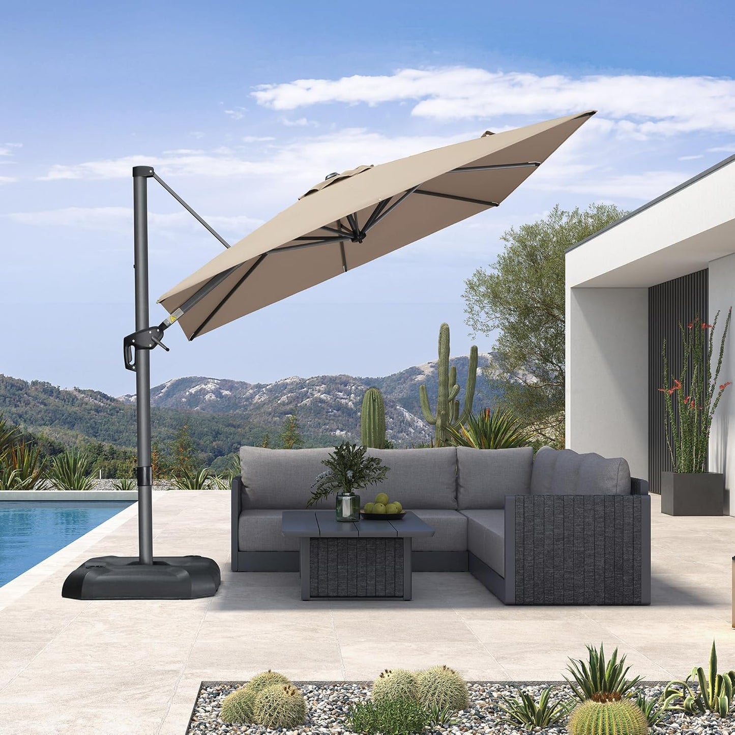 9' X 11.5' Patio Umbrella Outdoor Cantilever Rectangle Umbrella Aluminum Offset Umbrella with 360-Degree Rotation for Garden Deck Pool Patio, Grey