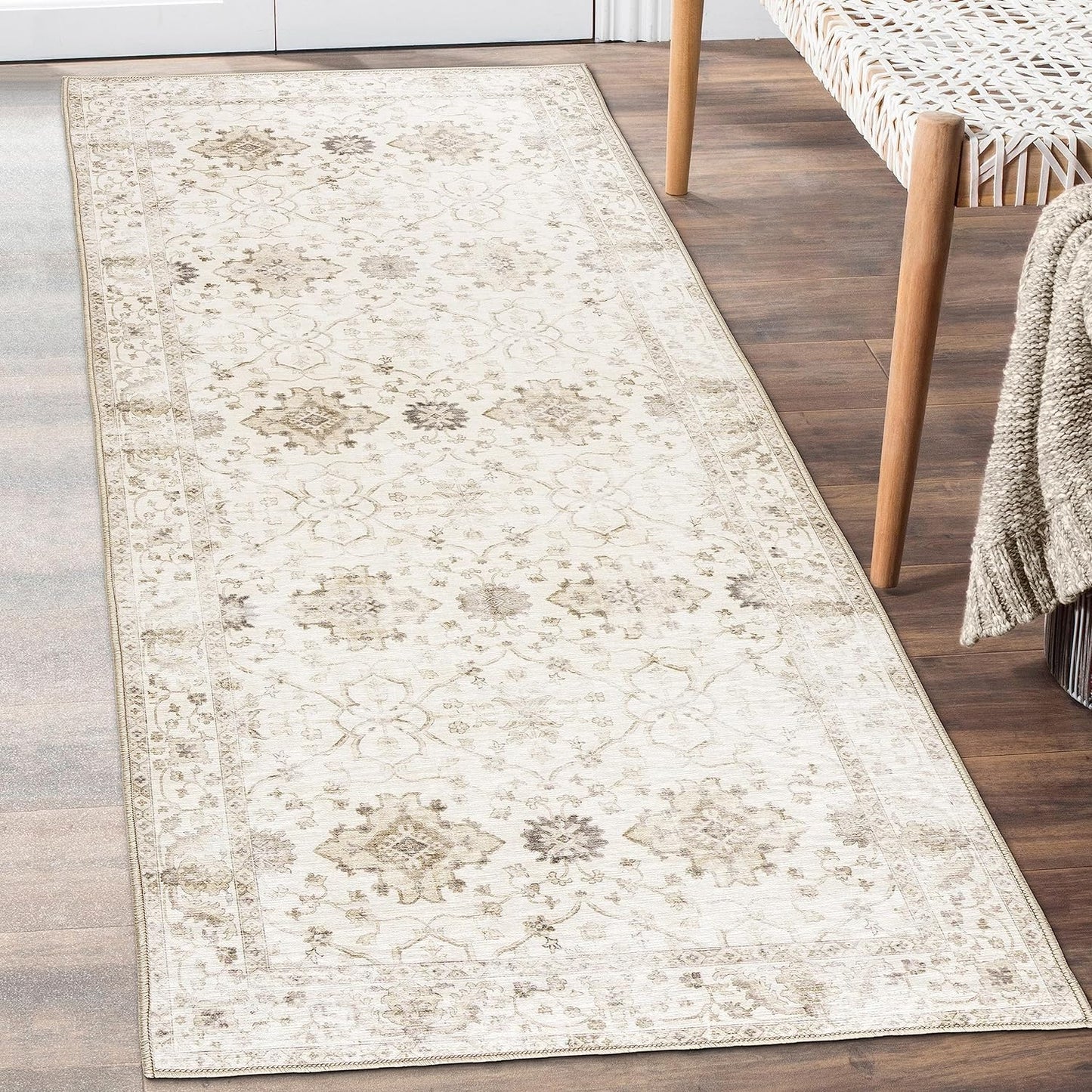 Machine Washable Area Rug - Living Room Bedroom Bathroom Kitchen Entryway Office - Padded Low Pile Stain Resistant Premium - Boho Vintage Traditional - Lyle - Blue 7'6" X 9'6"