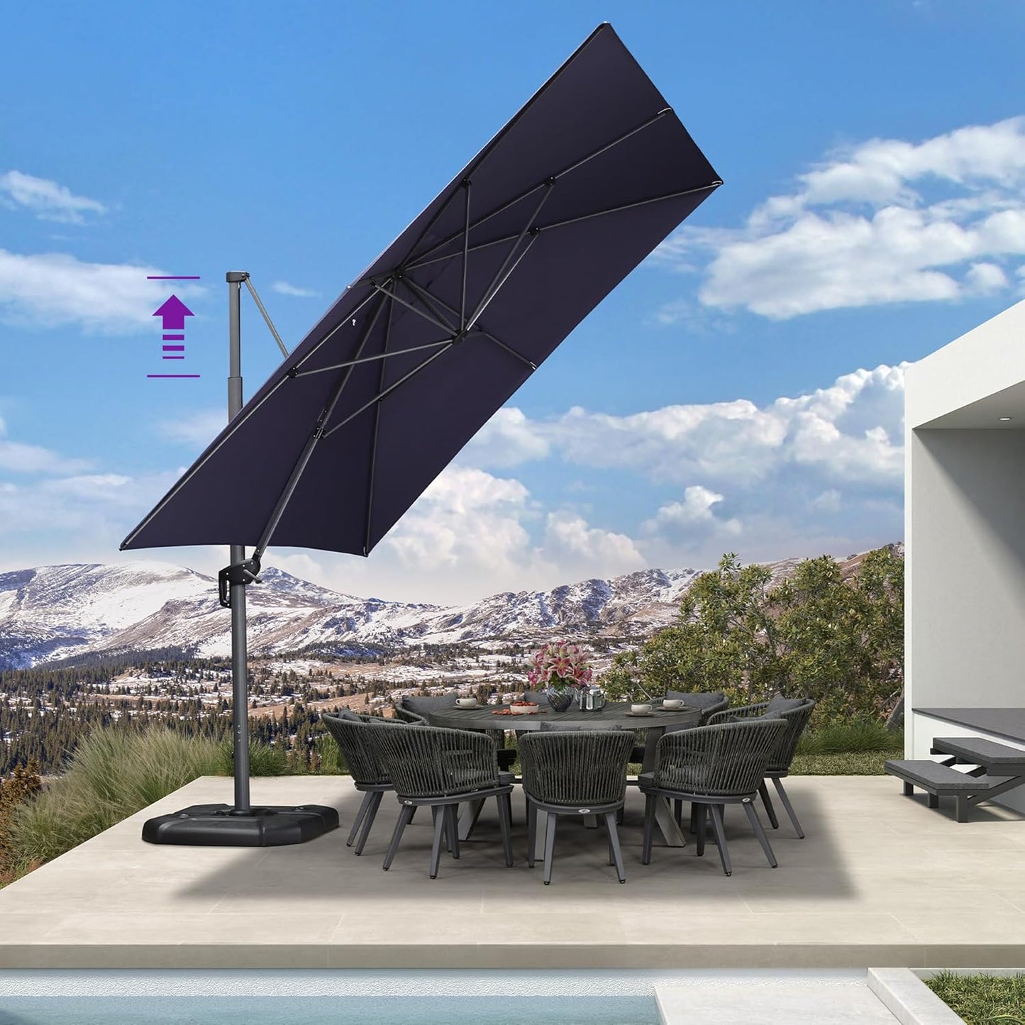 9' X 11.5' Patio Umbrella Outdoor Cantilever Rectangle Umbrella Aluminum Offset Umbrella with 360-Degree Rotation for Garden Deck Pool Patio, Grey