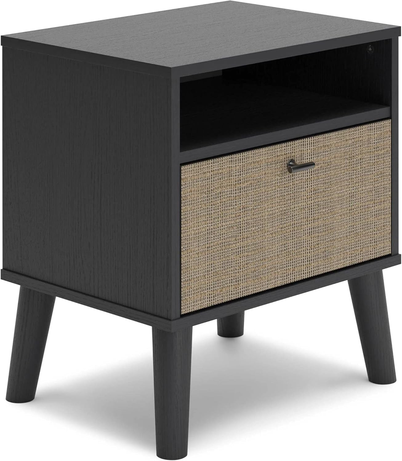 Piperton Modern Replicated Sugarberry 1 Drawer Nightstand, Black