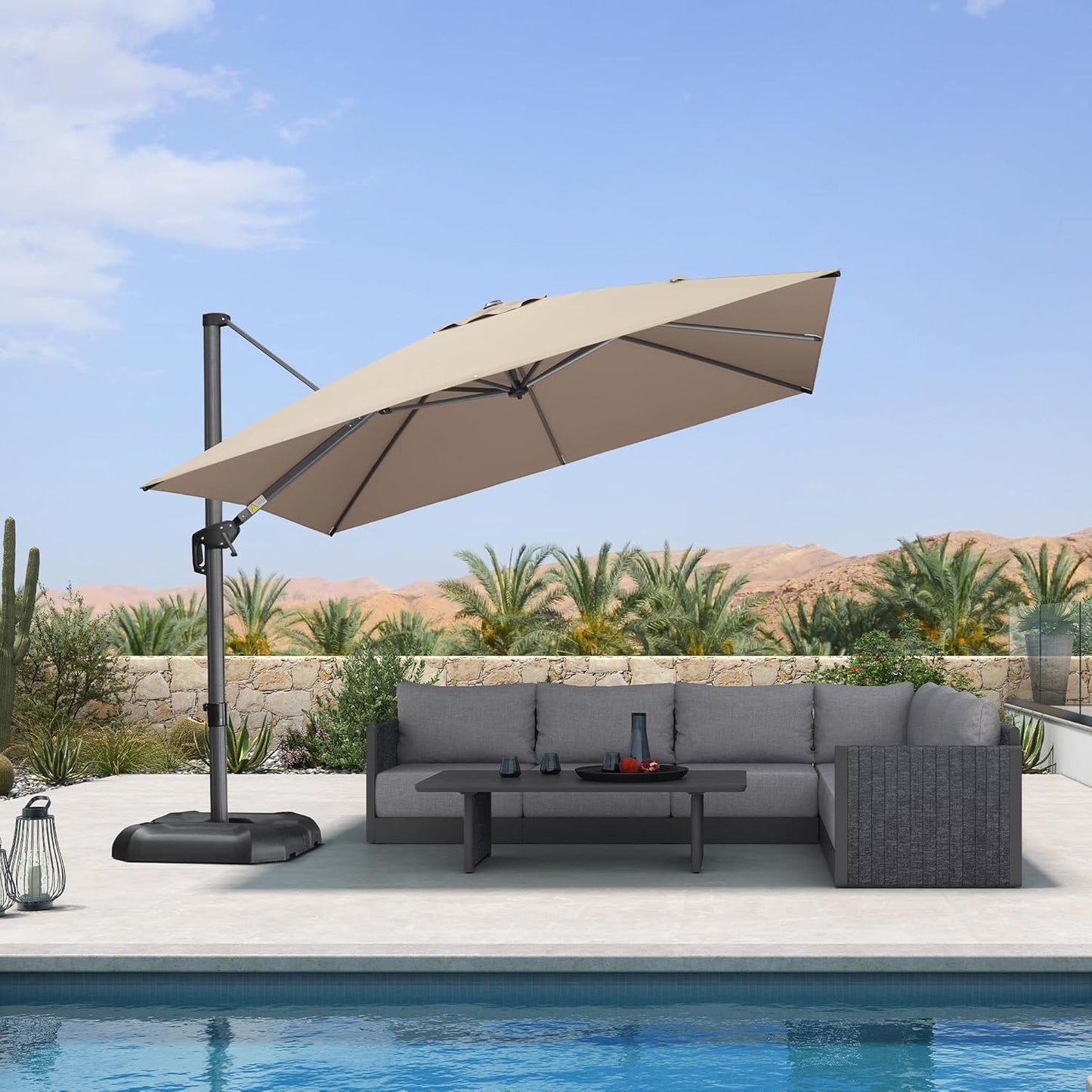 9' X 11.5' Patio Umbrella Outdoor Cantilever Rectangle Umbrella Aluminum Offset Umbrella with 360-Degree Rotation for Garden Deck Pool Patio, Grey
