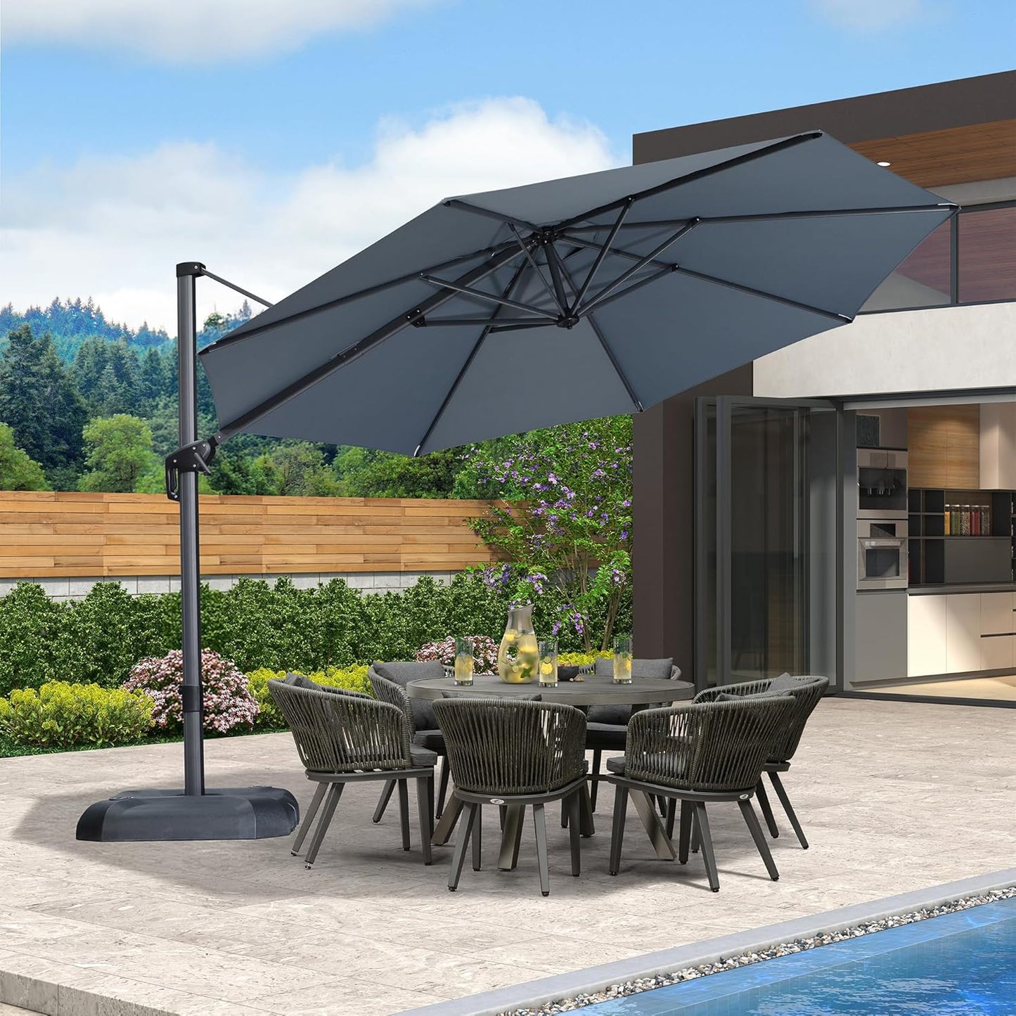 9' X 11.5' Patio Umbrella Outdoor Cantilever Rectangle Umbrella Aluminum Offset Umbrella with 360-Degree Rotation for Garden Deck Pool Patio, Grey