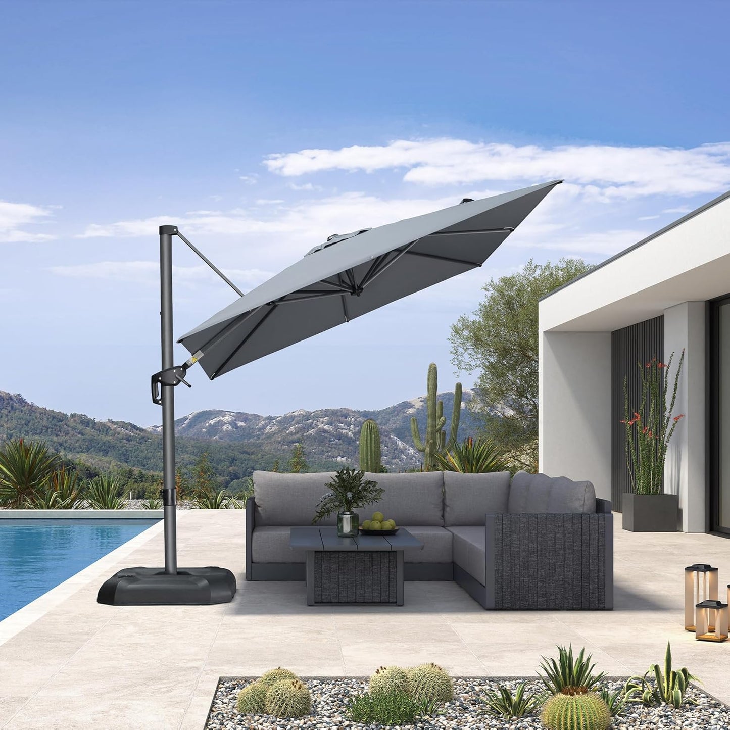 9' X 11.5' Patio Umbrella Outdoor Cantilever Rectangle Umbrella Aluminum Offset Umbrella with 360-Degree Rotation for Garden Deck Pool Patio, Grey