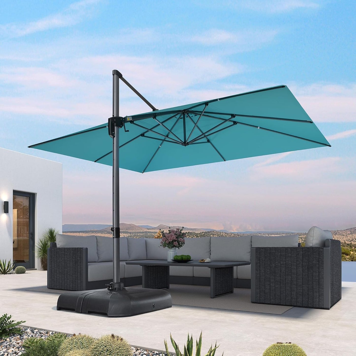 9' X 11.5' Patio Umbrella Outdoor Cantilever Rectangle Umbrella Aluminum Offset Umbrella with 360-Degree Rotation for Garden Deck Pool Patio, Grey