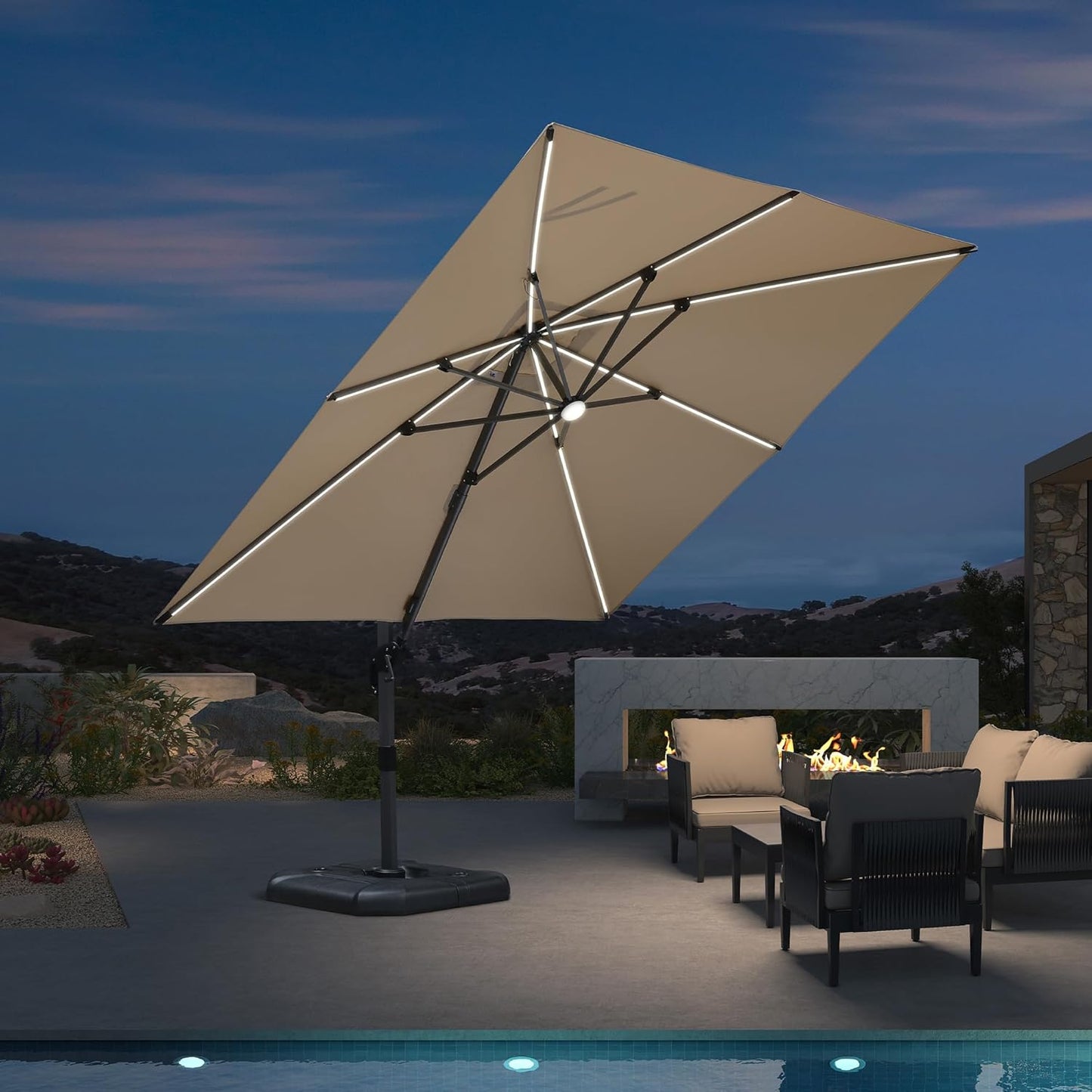 9' X 11.5' Patio Umbrella Outdoor Cantilever Rectangle Umbrella Aluminum Offset Umbrella with 360-Degree Rotation for Garden Deck Pool Patio, Grey