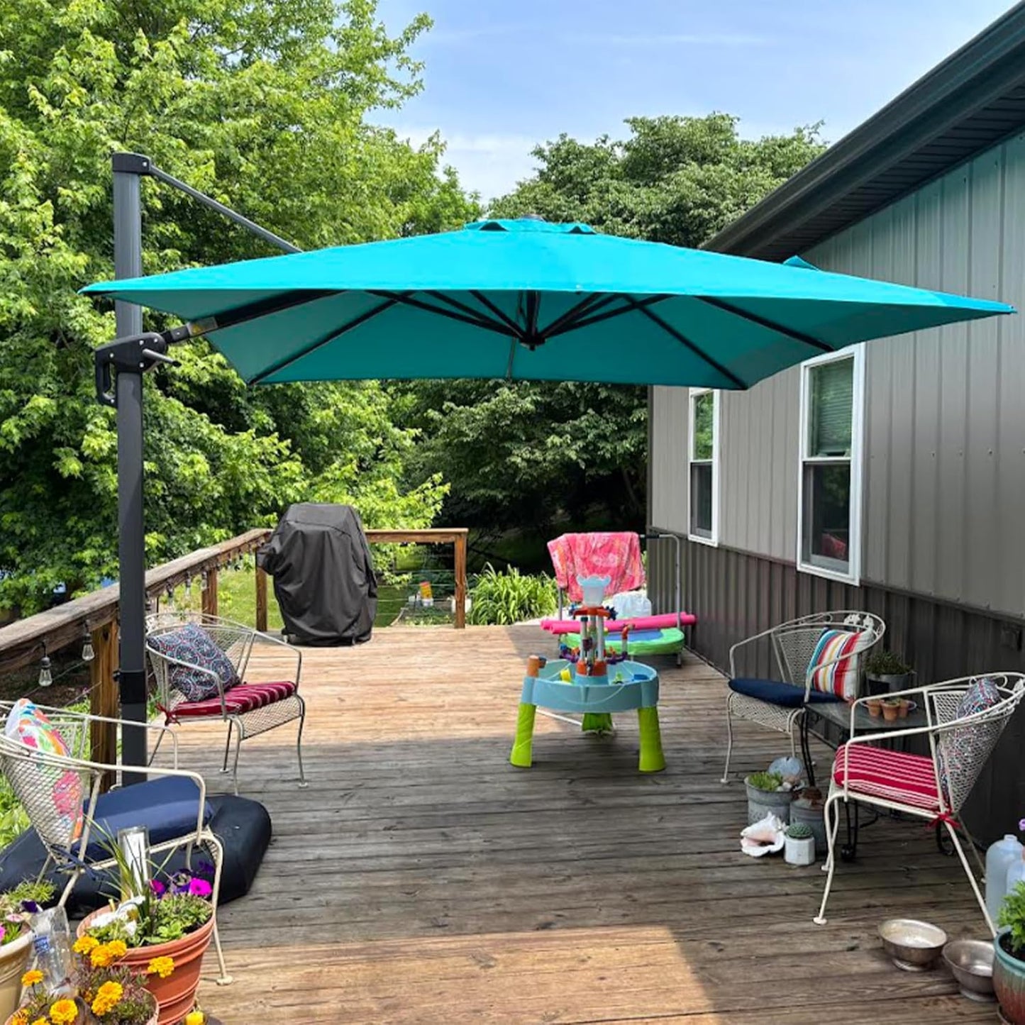 9' X 11.5' Patio Umbrella Outdoor Cantilever Rectangle Umbrella Aluminum Offset Umbrella with 360-Degree Rotation for Garden Deck Pool Patio, Grey