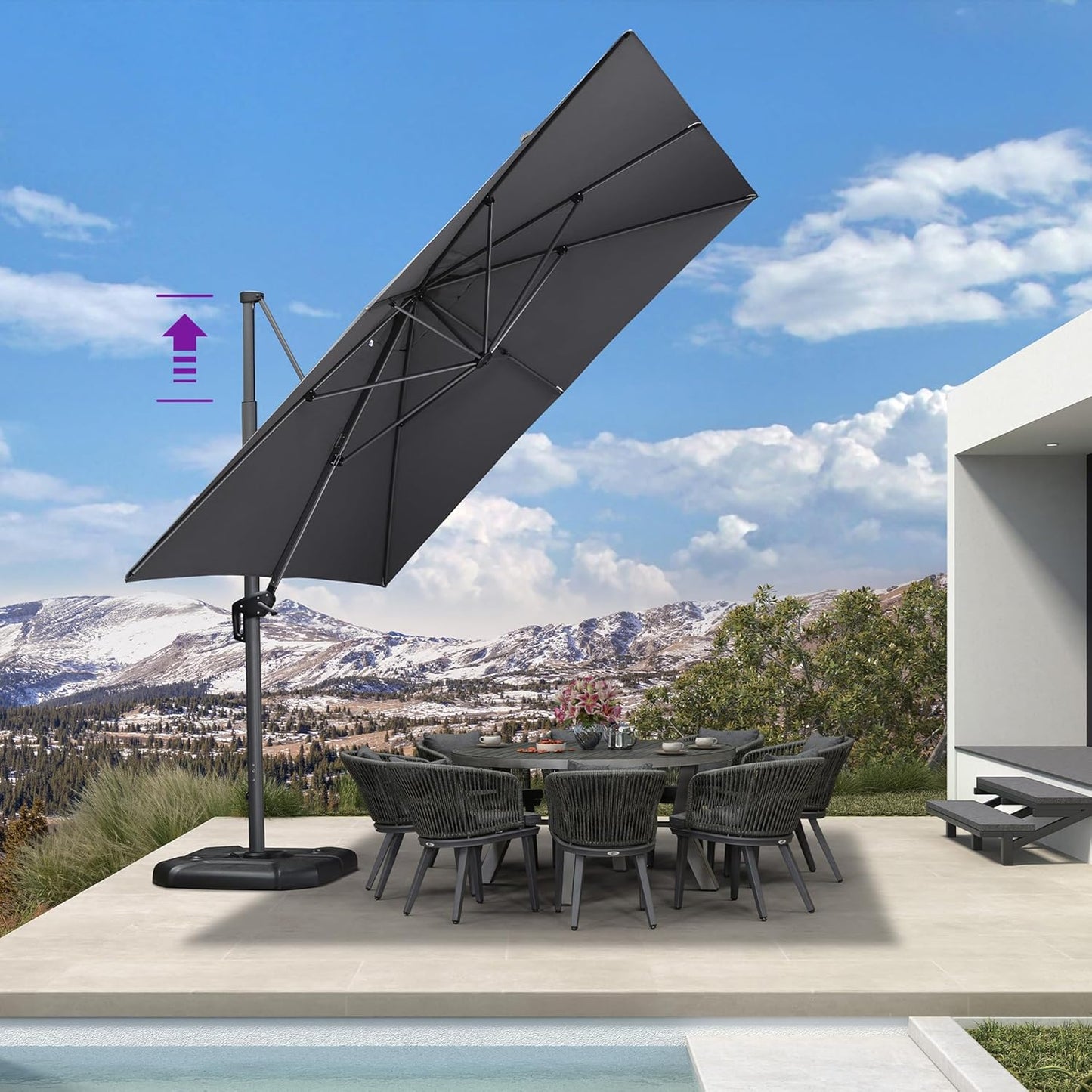 9' X 11.5' Patio Umbrella Outdoor Cantilever Rectangle Umbrella Aluminum Offset Umbrella with 360-Degree Rotation for Garden Deck Pool Patio, Grey