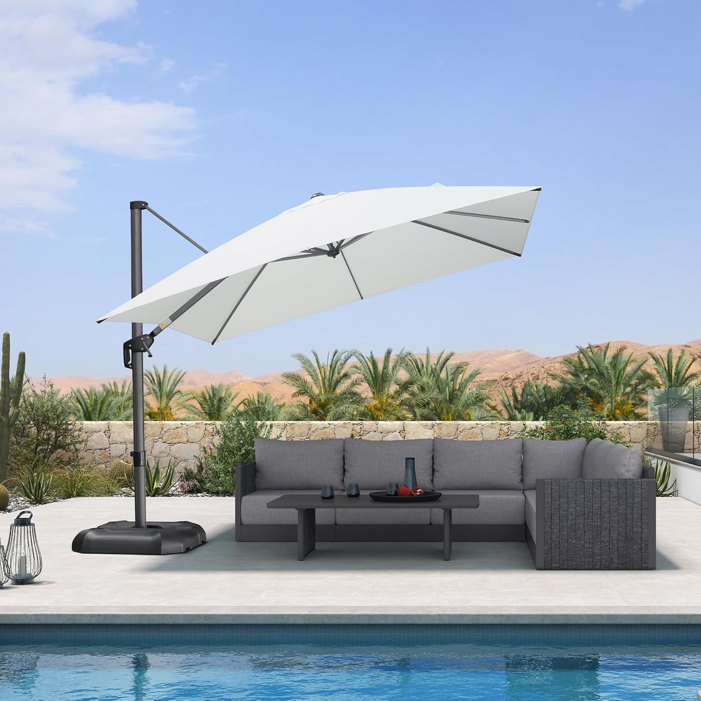 9' X 11.5' Patio Umbrella Outdoor Cantilever Rectangle Umbrella Aluminum Offset Umbrella with 360-Degree Rotation for Garden Deck Pool Patio, Grey