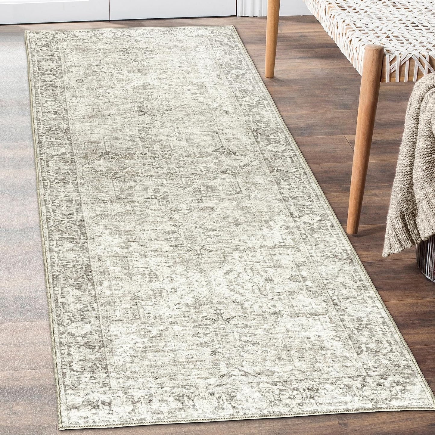 Machine Washable Area Rug - Living Room Bedroom Bathroom Kitchen Entryway Office - Padded Low Pile Stain Resistant Premium - Boho Vintage Traditional - Lyle - Blue 7'6" X 9'6"