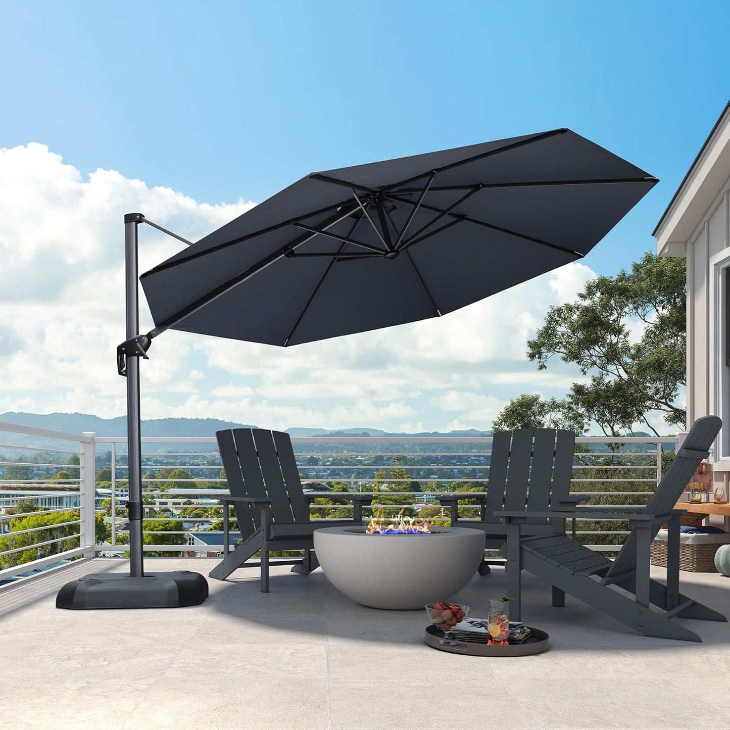 9' X 11.5' Patio Umbrella Outdoor Cantilever Rectangle Umbrella Aluminum Offset Umbrella with 360-Degree Rotation for Garden Deck Pool Patio, Grey