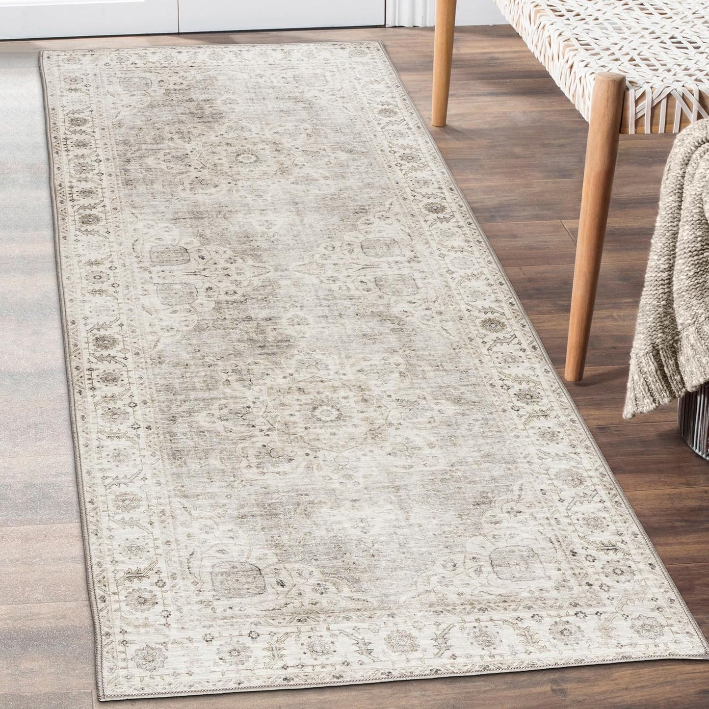 Machine Washable Area Rug - Living Room Bedroom Bathroom Kitchen Entryway Office - Padded Low Pile Stain Resistant Premium - Boho Vintage Traditional - Lyle - Blue 7'6" X 9'6"