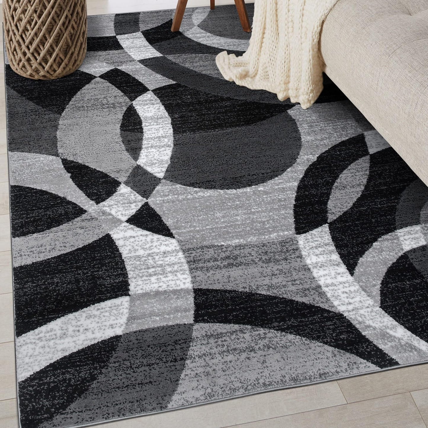 Contemporary Abstract Circles Perfect for High Traffic Areas of Your Living Room,Bedroom,Home Office,Kitchen Area Rug 6'6" X 9' Gray