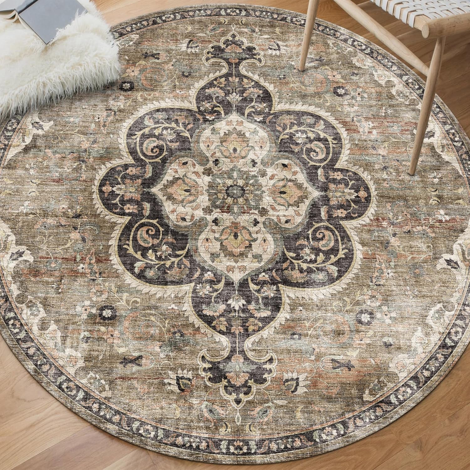 Machine Washable Area Rug - Living Room Bedroom Bathroom Kitchen Entryway Office - Padded Low Pile Stain Resistant Premium - Boho Vintage Traditional - Lyle - Blue 7'6" X 9'6"