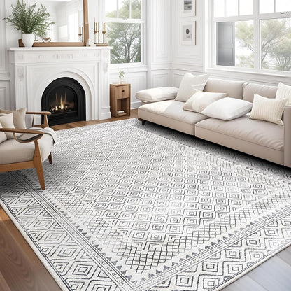 Machine Washable Area Rug - Living Room Bedroom Bathroom Kitchen Entryway Office - Padded Low Pile Stain Resistant Premium - Boho Vintage Traditional - Lyle - Blue 7'6" X 9'6"