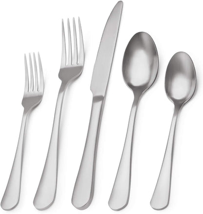 Matte Black Silverware Set, Satin Finish 20-Piece Stainless Steel Flatware Set,Kitchen Utensil Set Service for 4,Tableware Cutlery Set for Home and Restaurant, Dishwasher Safe