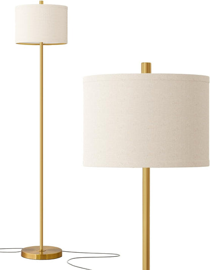 61” Modern Floor Lamp for Living Room, Gold Standing Lamp with Natural Linen Lampshade, Rustic Industrial Corner Floor Lamp with Rotary Switch for Bedroom, Study Room, Dining Room