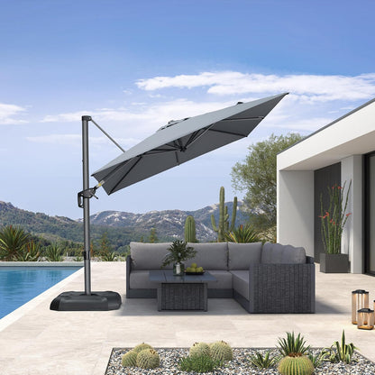 9' X 11.5' Patio Umbrella Outdoor Cantilever Rectangle Umbrella Aluminum Offset Umbrella with 360-Degree Rotation for Garden Deck Pool Patio, Grey