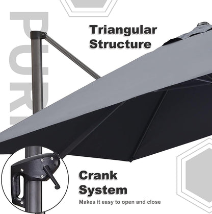 9' X 11.5' Patio Umbrella Outdoor Cantilever Rectangle Umbrella Aluminum Offset Umbrella with 360-Degree Rotation for Garden Deck Pool Patio, Grey