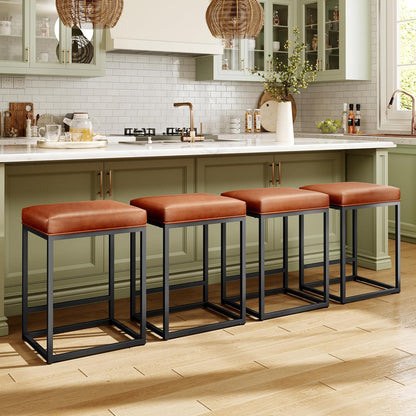 Counter Height 24" Bar Stools Set of 2 for Kitchen Counter Backless Modern Barstools Industrial Upholstered Faux Leather Stools Farmhouse Island Chairs, (24 Inch, Brown)