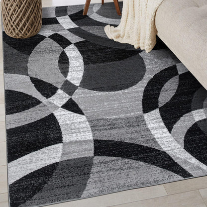 Contemporary Abstract Circles Perfect for High Traffic Areas of Your Living Room,Bedroom,Home Office,Kitchen Area Rug 6'6" X 9' Gray